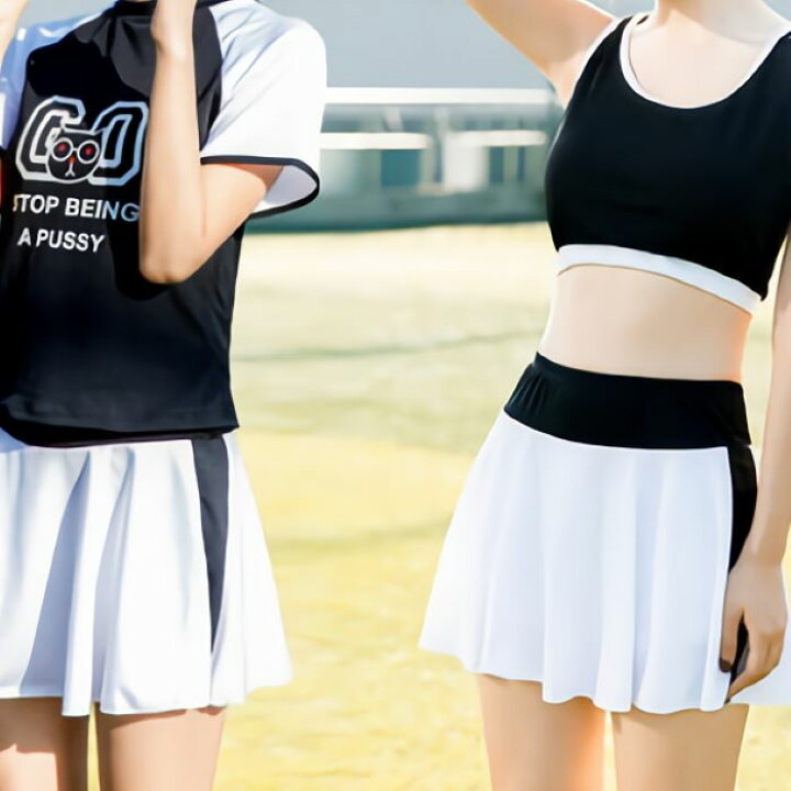 楽天市場 水着 レディース タンキニ 新デザイン 高校生 中学生 10代 代 ワンピース スポーティー 3点セット ビキニ 体型カバー Threefashion