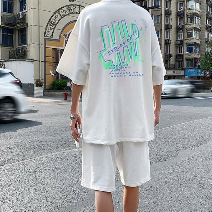 楽天市場 冷感 セットアップ メンズ 夏 スウェット 上下 ジャージ 大きいサイズ サマー 薄手 ショートパンツ トップス シャツ 生地 半袖 おしゃれ カジュアル Threefashion
