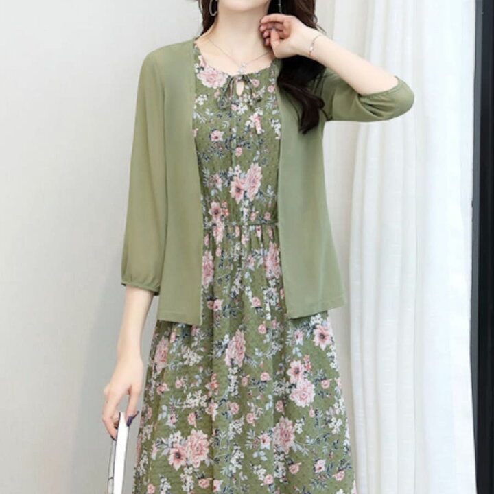 楽天市場 花柄ワンピース カーディガン セットアップ オールインワン フローラル フェミニン フォーマル Threefashion