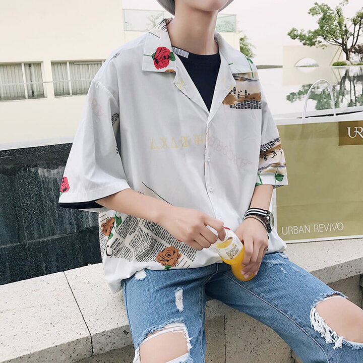 楽天市場 メンズ 半袖シャツ 薔薇プリント オーバーサイズ ルーズ 夏 韓国 高校生 中学生 10代 代 ファッション Threefashion 楽天市場 メンズ 半袖シャツ 薔薇プリント オーバーサイズ ルーズ 夏 韓国 高校生 中学生 10代 代 ファッション Threefashion