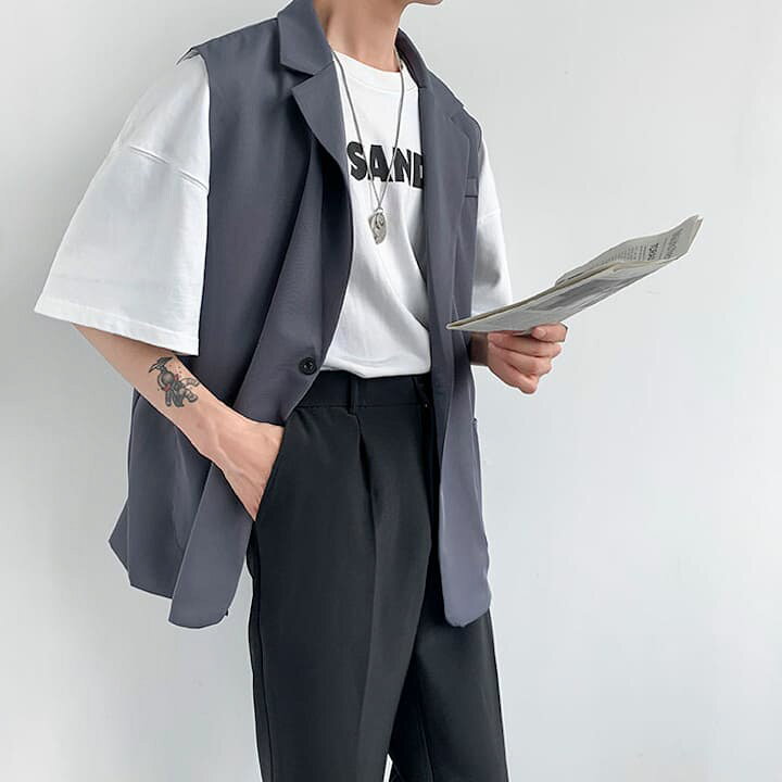 楽天市場 ベスト ジャケット メンズ ジレ ノースリーブ ジャケット 前ポケット 夏 アウター 韓国 原宿 ストリート 通勤 高校生 中学生 通学 10代 代 ファッション オシャレ Threefashion