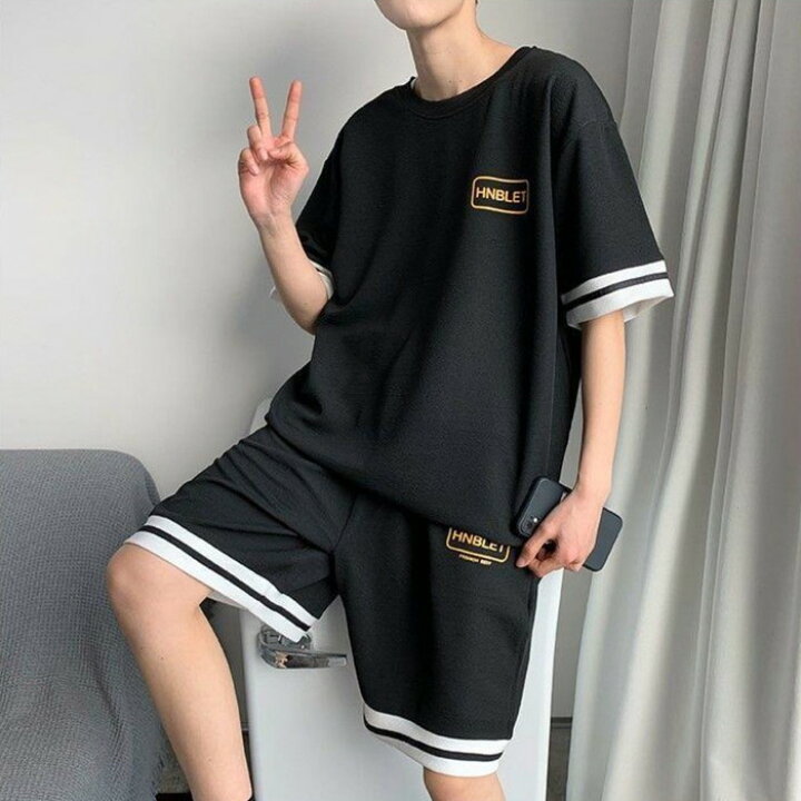 楽天市場 メンズ セットアップ ツーピース ストリート 韓国 半袖 夏 高校生 中学生 10代 代 ファッション Threefashion