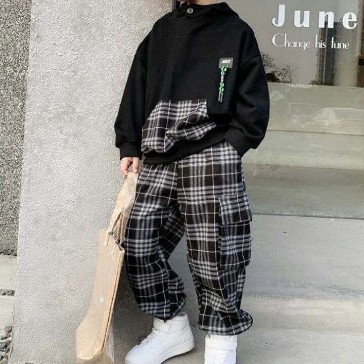 楽天市場 子供服 トレーナー トップス チェック パンツ セットアップ キッズ 男子 上下 韓国 男の子 男児 長袖 ジュニア 2点セット おしゃれ Threefashion