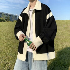ジャケット ジップ バイカラー ユニセックス 2色 高校生 中学生 メンズ 韓国 b13034