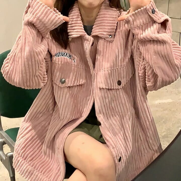 楽天市場】韓国 ピンク コーデュロイ ジャケット ビッグサイズの 