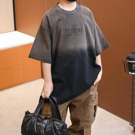 小学生 男の子 ロゴ 型押し Tシャツ 春夏 半袖 トップス カラーグラデーション 通学 ダンス ストリート ヒップホップ 韓国 子ども 子供服 キッズ ジュニア ファッション 16363