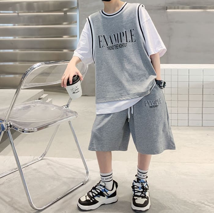 楽天市場】小学生 男の子 セットアップ 重ね着風 ロゴTシャツ ハーフ