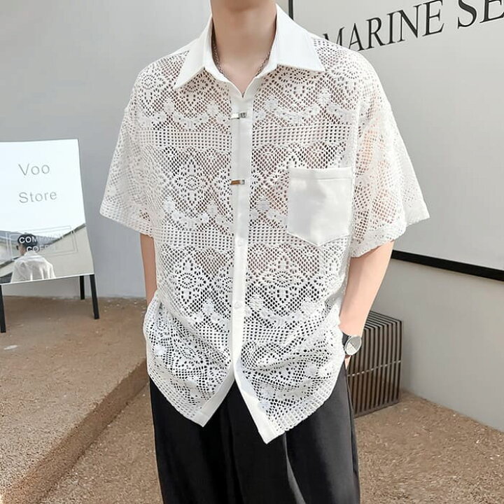 楽天市場】メッシュ シャツ メンズ クロシェ編み 半袖 春夏 トップス 