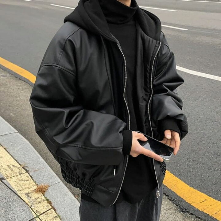 楽天市場】フード付き PU ブルゾン メンズ ジャケット 春秋冬 アウター  