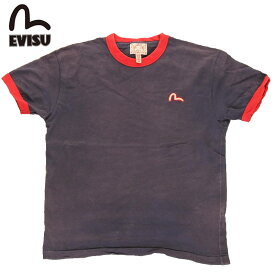 訳あり EVISU エヴィス EVISUJEANS USED T SHIRTS Tシャツ 半袖 ワンポイント 刺繍 バックプリント ネイビー　限定 古着 ユーズド