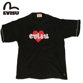 訳あり EVISU エヴィス EVISUJEANS USED T SHIRTS Tシャツ 半袖 プリント フロントプリント ブラック レディース 限定 古着 ユーズド
