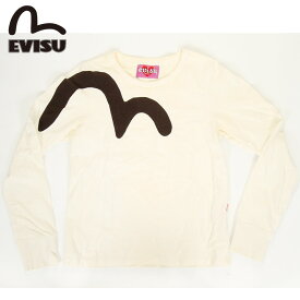 EVISU JEANS USED 長袖 ロンT 長袖Tシャツ EVISU DONNA エヴィス ジーンズ トップス ホワイト ユーズド フロント カモメ えびす 戎 日本ブランド カットソー シンプル