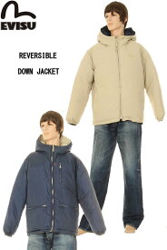 EVISU JEANS USED REVERSIBLE DOWN JACKET エヴィス ジーンズ オリジナル リバーシブル ダウンジャケット 長袖 トップス ユーズド DEAD STOCK【EVIS GENES EURO エビスジーンズ 恵比寿 戎マーク えびす 戎 DEAD STOCK お洒落トップス】