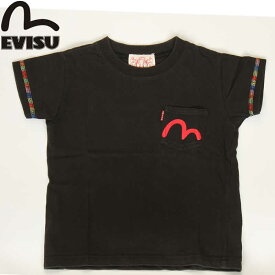 EVISU JEANS USED TEE JUNIOR SIZE POCKET TRADE KAMOME MARK BLACK エヴィス ジーンズ ORIGINAL MARK レギュラー フィット ユーズド Tシャツ 日本ブランド【デッドストック エビスジーンズ 半袖シャツ フロント マーク えびす 戎 アメカジ ショートスリーブ シャツ】