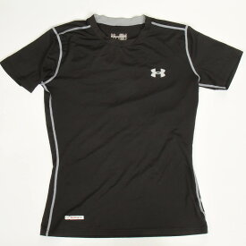 UNDER ARMOUR USED FOR WOMEN COMPRESSION WEAR HEAT GEAR FITTED USA MODEL アンダーアーマー コンプレッションウェア レディース ユーズド トレーニングウェア 半袖Tシャツ【スポーツウェア 女性用 ブラック クロ 黒 アメリカモデル】