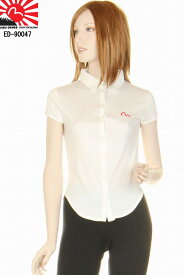 EVISU DONNA エヴィス ドンナ ED-90047 ワンポイントマークシャツ レッドステッチ ホワイト カモメマーク LADY'S SHIRTS【エヴィスジーンズ エビス レディース 半袖 レディースシャツブラウス クールビズ カモメマーク かわいい かっこいい 新品】