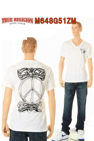 TRUE RELIGION【トゥルー レリジョン】PEACE CRYSTAL TEE SHIRT ピース クリスタル VネックTシャツ (ホワイト) LOT M648G51ZM