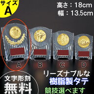 ★楽天1位★ 樹脂製タテ CCL-5553A 高さ18cm 【文字代無料】トロフィー　優勝カップ　卒団　卒業　記念品…