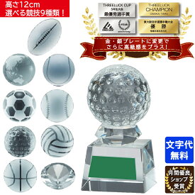 ★楽天1位★ クリスタル トロフィー GW4228C 高さ12cm【文字代無料】ガラス ブロンズ ゴールド シルバー プレート彫刻　ゴルフ サッカー 野球 バレー バスケット 地球 卒団　卒業　記念品　表彰 イベント ダイヤ　アサコ　GW4826
