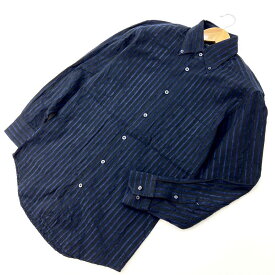 【中古】 イタリア製 ☆ カナーリ CANALI ドレスシャツ 長袖 ボタンダウン シャツ ブラック ネイビー S こだわり生地感♪ クール 紳士スタイル■S327