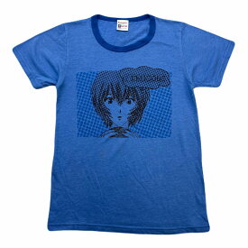 【中古】 エヴァンゲリヲン × フリークスストア リンガーTシャツ メンズ S ブルー 半袖 綾波レイ クルーネック コラボ EVANGELION