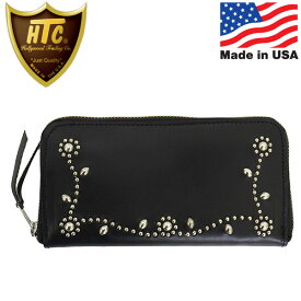 正規取扱店 HTC (Hollywood Trading Company) T-1 Zipper Wallet #SN-33 Studs ジッパー ロングウォレット ブラックレザーxシルバースタッズ