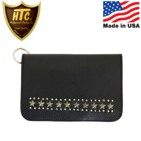 正規取扱店 HTC(Hollywood Trading Company) T-2 Wallet #Around Star Studs ミディアムウォレット ブラックレザーxシルバースタッズ