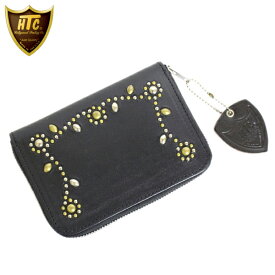 正規取扱店 HTC(Hollywood Trading Company) #SN-33 MIX T-2 ZIPPER MEDIUM WALLET (ジッパーミディアムウォレット) ブラックレザーxシルバー&ブラススタッズ