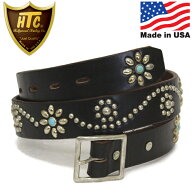 正規取扱店 HTC(Hollywood Trading Company) #125 1.25 Turquoise with End 1.25インチ ベルト ブラック…