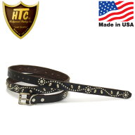 正規取扱店 HTC(Hollywood Trading Company) #SN-32 Studs 0.75インチ ベルト ブラックレザーxニッケルス…
