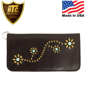 正規取扱店 HTC(Hollywood Trading Company) T-1 Wallet #125W ロングウォレット ダークブラウンレザーxブラススタッズxターコイズ