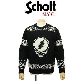 正規取扱店 Schott (ショット) 2240016 47038 クルーネック セーター with GRATEFUL DEAD STEALIE SKULL グレイトフルデッド スティールスカル 09(10)BLACK