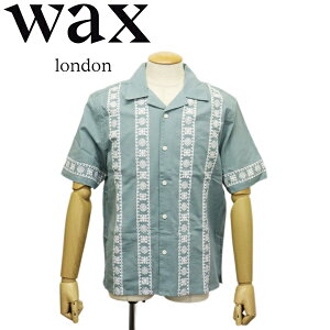 ���K�戵�X Wax London (���b�N�X�����h��) DIDCOT SS SHIRT PLACEMENT BOARDER �����V���c SEA GREEN x ECRU WL002