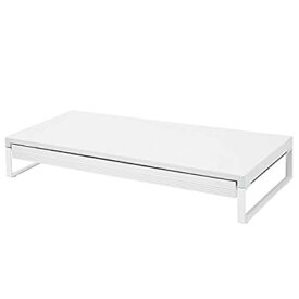 パソコン台 モニター台 机上台 白 幅59×奥行25×高さ10cm 引出し付 耐荷重15kg A7338-0