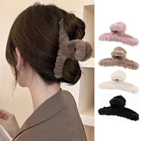 ヘアクリップ 4個セット 4色 大きめ もふもふ しっかりとまる 濃密な髪も使用でき ヘアアク