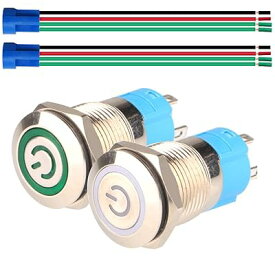 2個 12mmステンレス製自動ロックラッチ式 押しボタンスイッチ12V-24V 3A LED SPSTオンオフ防水トグ