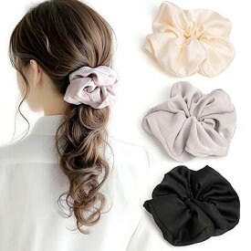 シュシュ ヘアアクセサリー ヘアゴム オーガンジー シースルー 光沢 大人っぽい 大ぶり ビッ