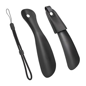靴べら シューホーン 短ヘラ 金属製 耐用 携帯用 ブラック 17cm 19cm 2タイプ2本入 (ブラック・17