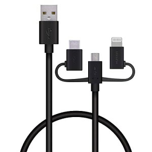 �X�}�[�g�t�H���pUSB�P�[�u�� 3in1 microUSB+Type-C+Lightning 0.3m �u���b�N �yiPhone 16 �V���[�Y �Ή���