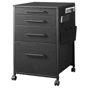 YeTom デスクワゴン キャビネット サイドチェスト オフィスワゴン 布製 袖机 サイドワゴン 4段 A4対応 大容量 キャスター付き デスク下収納 幅400*奥行400*高さ650mm ?子 黒い