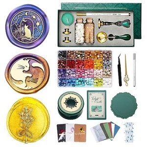 シーリングワックス スタンプセット シーリングスタンプ 封蝋 スタンプ プレゼント 招待状 結婚式 記念日 誕生日 祝い 手紙 印章 封書 ギフトボックス (All In Oneフルセット)