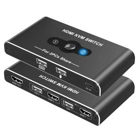 KVMスイッチ HDMI 2入力1出力 Movcle KVM USB 切替器 パソコン2台 キーボード/マウス/ディスプレイ1台共有できる切り替え器 4K@60Hz映像出力 ポートに挿すだけの簡単接続 LEDライト HDMI 切替器 PC切り替え機 キーボード 切り替え 2本のHDMIケーブルと2本のUSBケーブルと