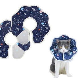 エリザベスカラー ソフトエリザベスカラー 小型犬用 猫用 ペット 軽量 ソフト 簡単装着 術後傷口保護 傷舐め防止 引っ掻き防止 (S, 宇宙デザイン)