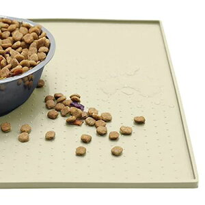 MKUTO ペットマット 猫 犬 食事マット シリコン製 給餌マット 猫砂マット トイレトレーマット 滑り止め 溢れ止め 撥水 防水 防汚 丸洗い(60x 40cm,アイボリー)