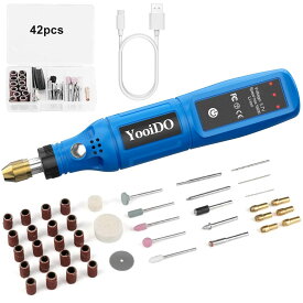 ミニルーター リューター 3段変速 42PCSセットYooiDO ルーター工具16000RPM高速回転 TYPE-C充電式 コードレス 研磨/彫刻/切削/穴あけ/汚れ落とし/錆落とし/切断/つや出し/ネイルアート DIY軽作業 ミニ工具セット 電動ルーター 充電式りゅーたー