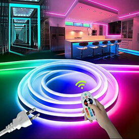 LEDテープライト 7M RGB 100V EL蛍光チューブ管 高輝度 屋外 防水 16色変換 室内 LEDライト ネオンライト 呼吸ランプモードの調整可能な輝度 切断可能 折り曲げ自在 間接照明 配線不要 プラグアンドプレイ