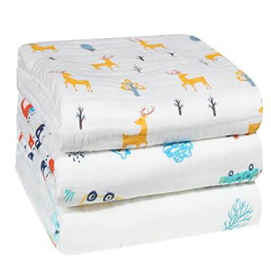 ベビーバスタオル 6重ガーゼ ガーゼケット おくるみ 赤ちゃん ガーゼ 沐浴ガーゼ トドラーケット 高密度 ふわふわ 大判 綿100% 110*110cm 3枚セット (カラー2)