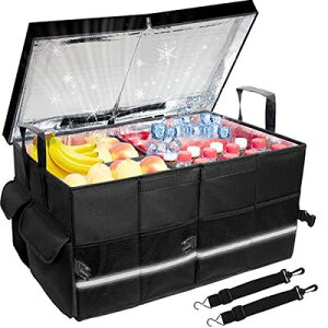 Ltevxzi 車用 折りたたみ式収納ボックス 防水/滑り止め/ハンドル付き 車トランク収納ボックス 保温・保冷 旅行用 大容量72L保管ボックス RVボックス(ブラック) (深黒)