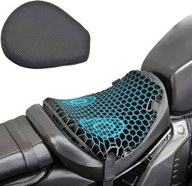 バイクシートクッション ゲルクッション(前席用-M) 3Dメッシュシート 衝撃吸収 人間工学に基づいた ムレにくい 快適 取り付け簡単、断熱、防湿性と通気性 シートカバー バイク シートカバー (ブラック)