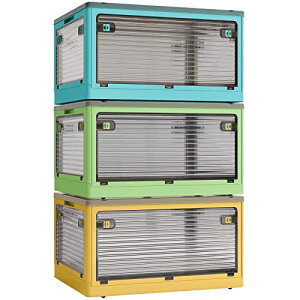 X XUNTAO【収納ボックス 折りたたみ】蓋付き 積み重ね 全方向から取り出せる 3個セット 収納ケース 衣類 布団 おもちゃ 小物 収納 折り畳み コンテナ ボックス 大型 プラスチック キャスター付